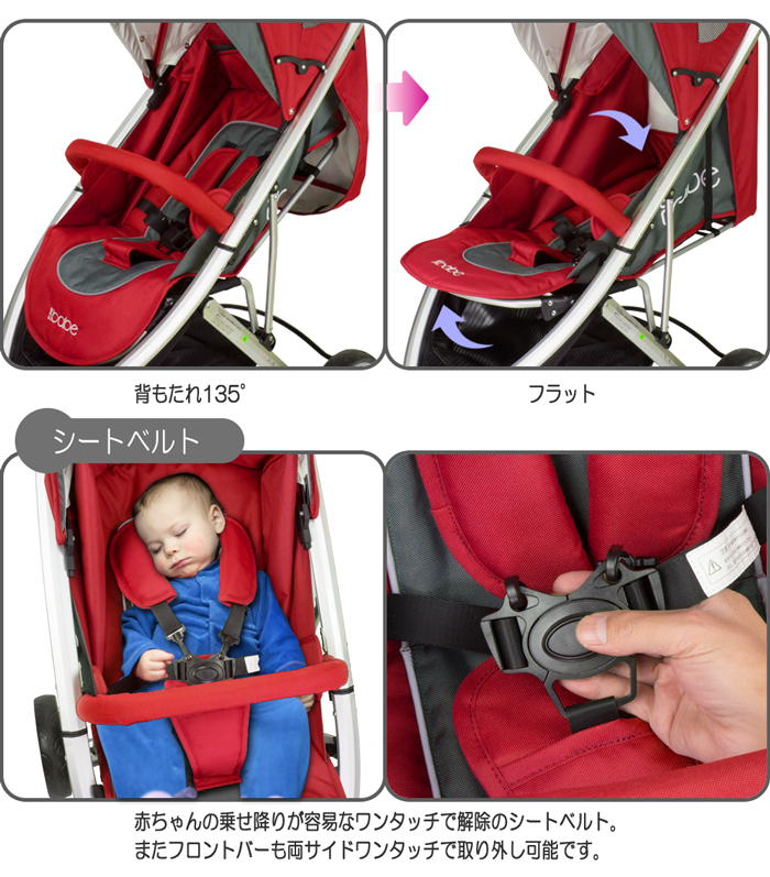ベビーカー バギー 3輪タイプ 着せ替え可 【 ibabe 】 レッド アルミ