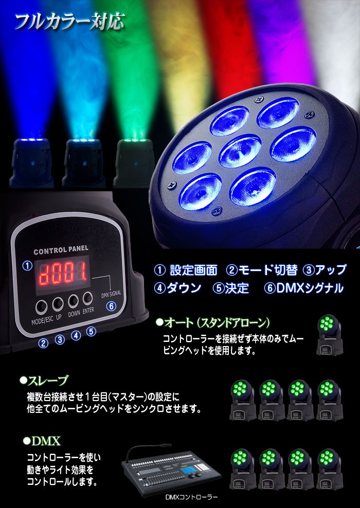 業務用 ステージ照明機器 お手頃価格！ DMX対応 フルカラー LED ムービングヘッド : move01 : eモンズ Yahoo!店 - 通販 -  Yahoo!ショッピング