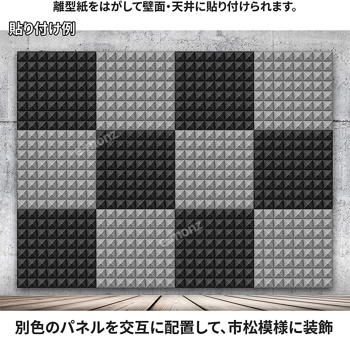 吸音パネル 吸音材 50×50cm×10枚 粘着付 ウレタン パネル吸音材【ピラミッド型 グレー】遮音材 防音材 防振材 制振材 騒音 吸音 断熱 壁  天井 賃貸 : panelpyramidgrey : eモンズ Yahoo!店 - 通販 - Yahoo!ショッピング