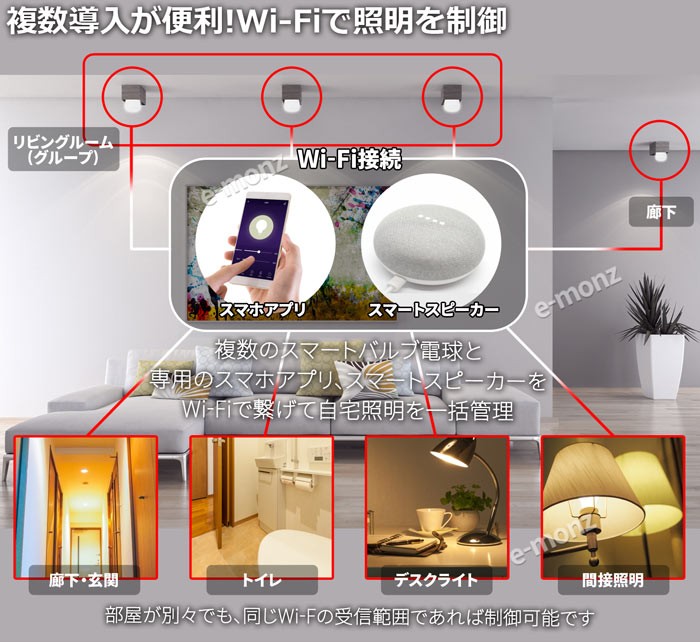 スマート電球 650LM e26 RGBCWマルチカラー 1600万色 WiFi Echo