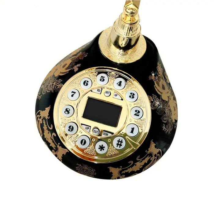 電源不要 固定電話機【セラミック アンティーク型】ブラック 電話機