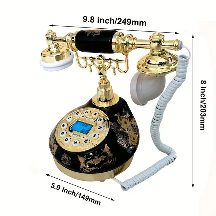 電源不要 固定電話機【セラミック アンティーク型】ブラック 電話機