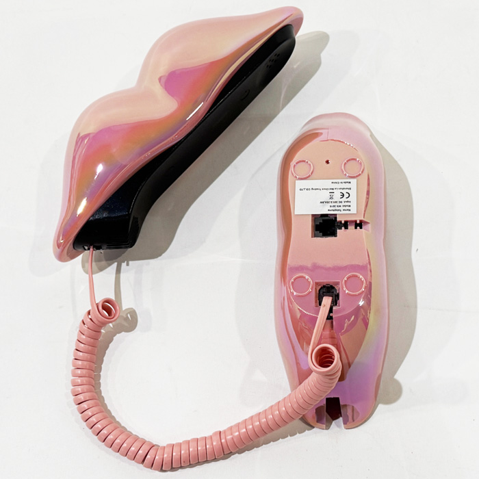 電源不要 固定電話機【 リップ型 】 ピンク 電話機 受話器 アナログ