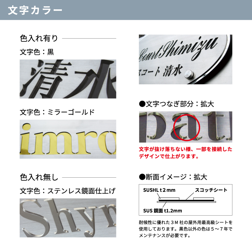 黒御影石×ステンレス 銘板 レーザーサイン ボルト出し H360×W600mm 天