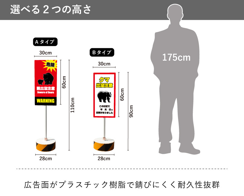熊出没注意看板 まかせなサイン OS置き看板 クマ注意 両面広告 熊警戒