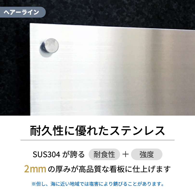 ステンレス銘板 ボルト出し H200×W400×t2mm 文字エッチング加工 送料
