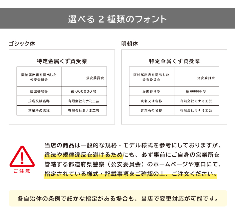 特定金属くず買受業 A4サイズ アルミ複合板 白 金属くず商 業者票 標識