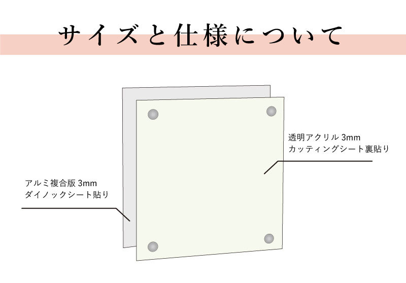 店舗表札 300×300mm 木目調 アルミ複合版＋透明アクリル 壁付け