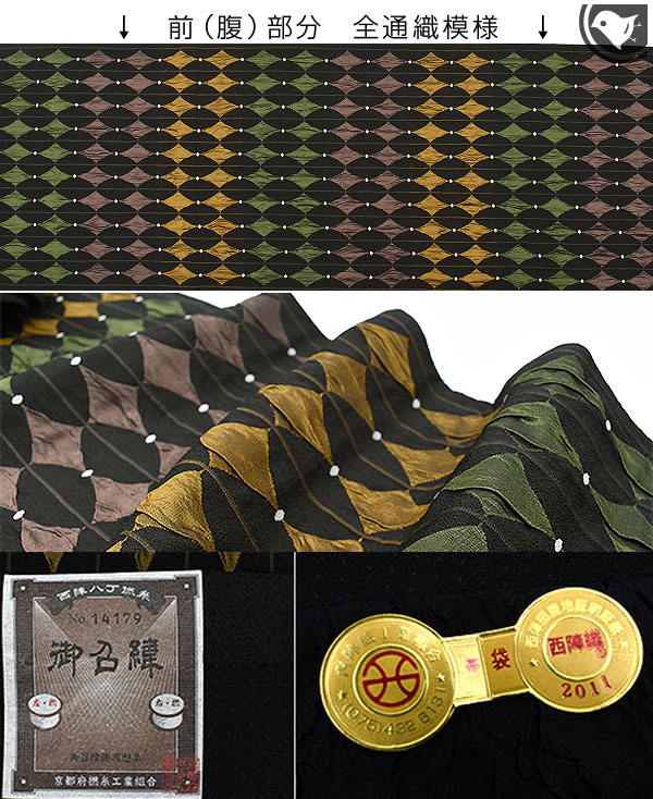 工芸帯地 木屋太 今河織物 謹製 風通膨れ織 ピエロ 袋帯 黒 正絹 日本