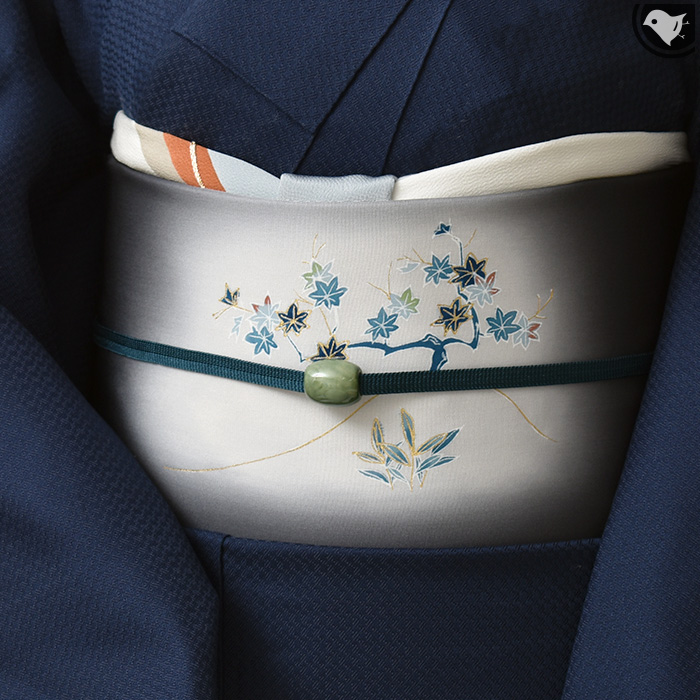 正絹 名古屋帯 塩瀬 茶屋辻 塩瀬帯 京友禅 本加工染め 茶屋辻 九寸 名古屋帯 濃紺 正絹 日本