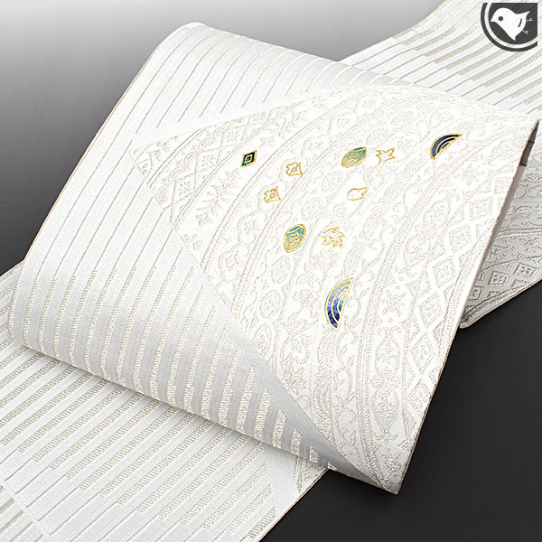 螺鈿 伝統工芸士 藤本隆士 西陣織機屋 宝飾文 袋帯 正絹 日本製 白