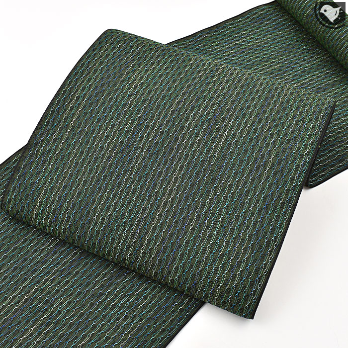 夏 単衣 西陣織機屋 謹製 彩羅 九寸 名古屋帯 緑 正絹 日本製
