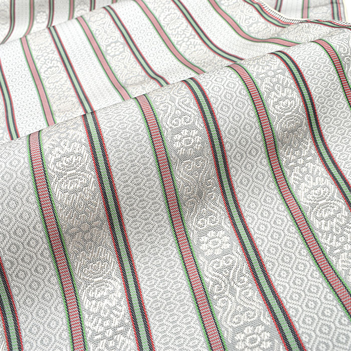 西陣織 名門 荒磯 謹製 名物裂文様 真田入縞風通 九寸 名古屋帯 : 帯