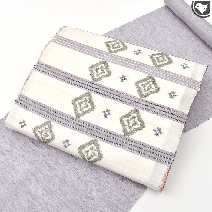 置賜紬 裂布織 手織り 九寸 名古屋帯 紫 正絹 日本製