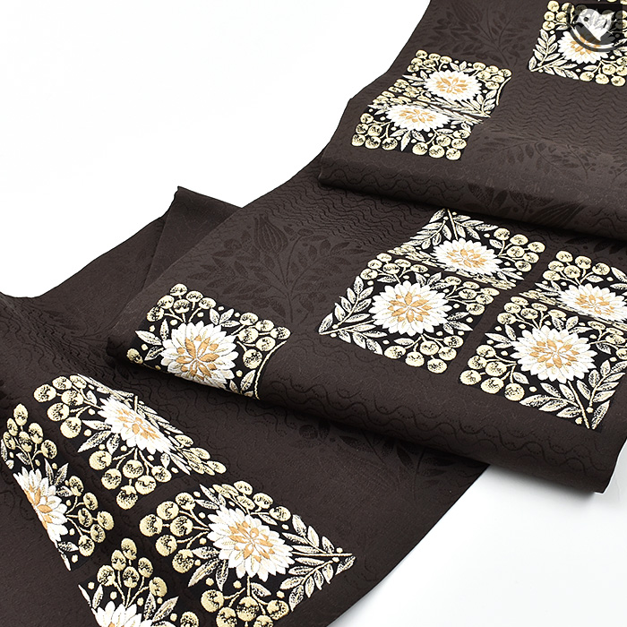 西陣織 名門 加納幸 謹製 市松取菊更紗文様 袋帯 正絹 日本製 : 20065 