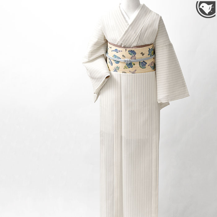 ☆ 夏着物 浴衣 染色工芸士 鈴木康祐 東京長板染 布橋物語 K-5814 夏帯 本麻 東京紅型染め 老舗 あやせ染芸 鈴木 康祐 作 (貝集め文様