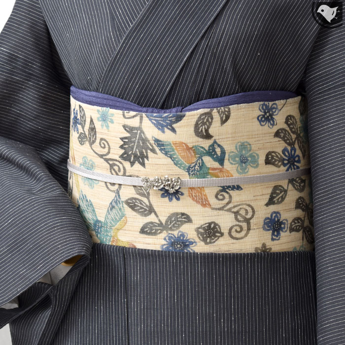 ★麻　藍染の型染めの全通名古屋帯　m4064 Amazon.co.jp: 草木染め名古屋帯 天然藍染め 正絹 : ファッション