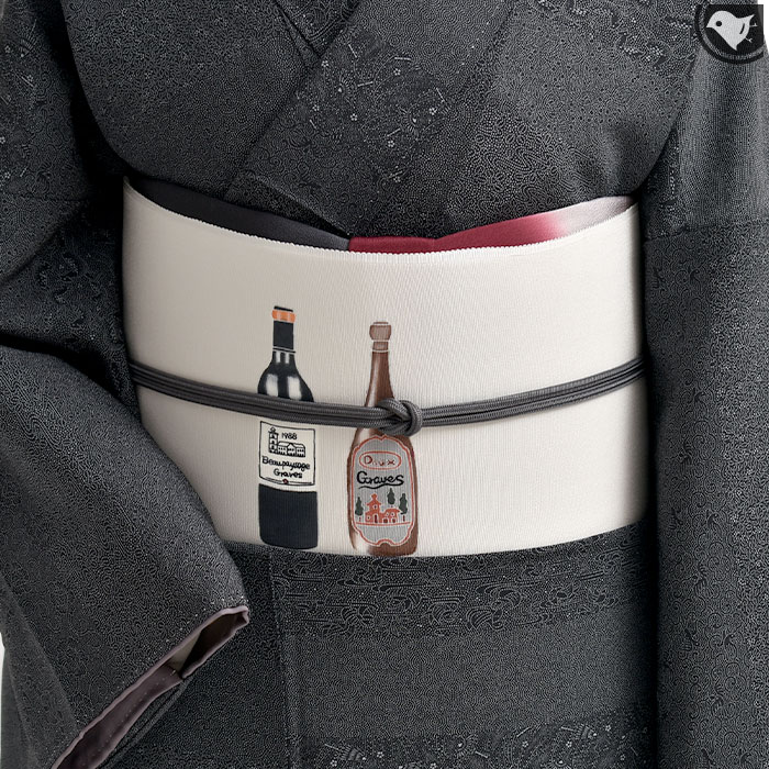 帯専門店おびや 名古屋帯 新潟 十日町友禅 別注 Wine bottle ワイン
