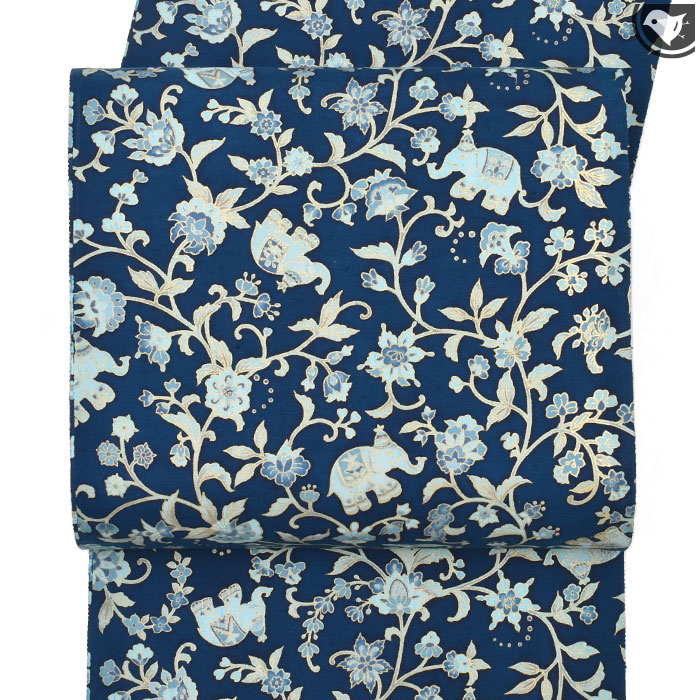 岡重 京の名門 謹製 象 岡重更紗 結城紬 九寸 名古屋帯 : 帯専門店おび