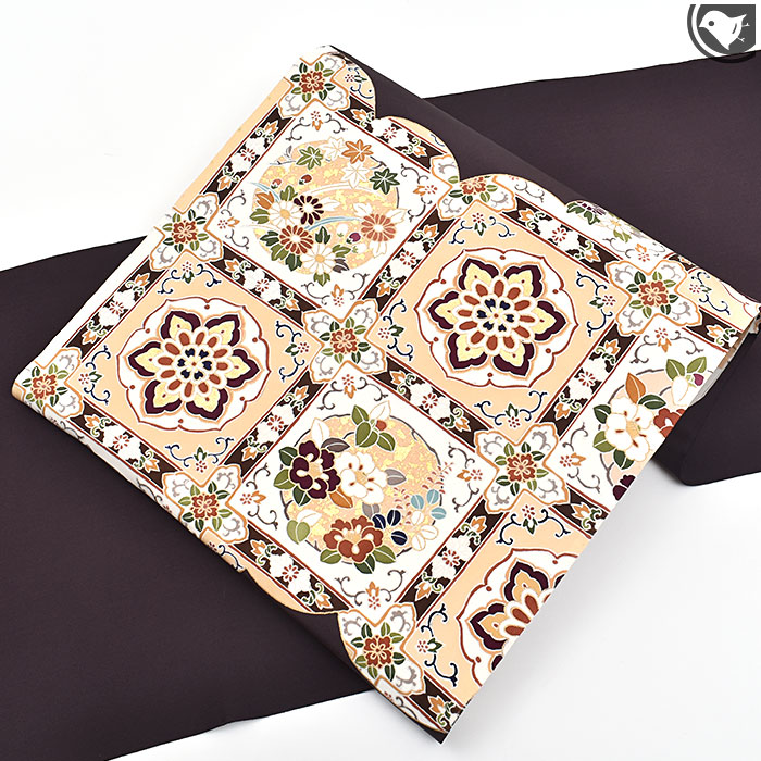 塩瀬帯 京都老舗染屋 謹製 格天井文 本加工友禅染め 九寸 名古屋帯