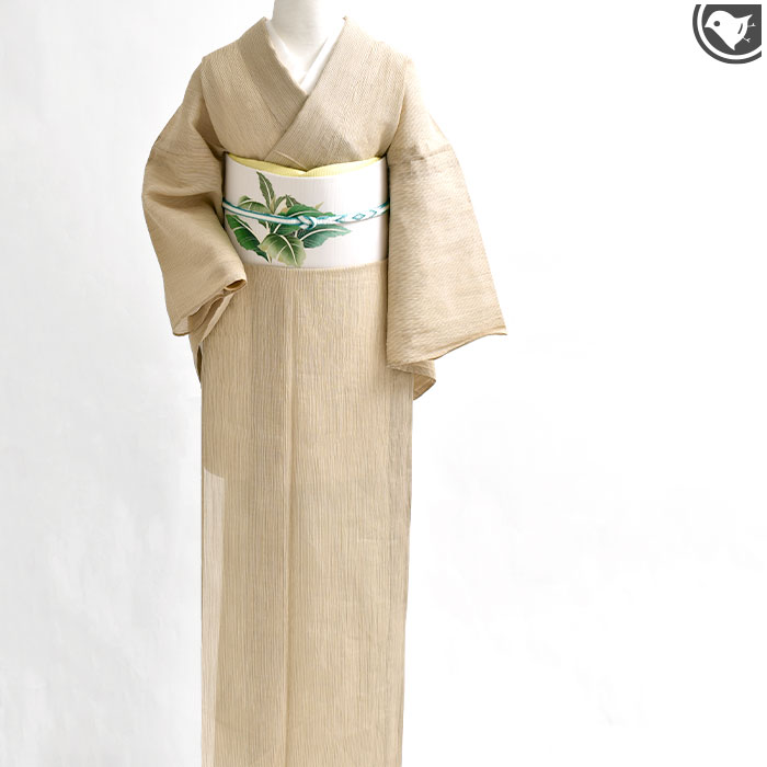 単衣/夏) 夏帯 絽塩瀬 “芭蕉柄”十日町友禅 本加工染め 九寸 名古屋帯