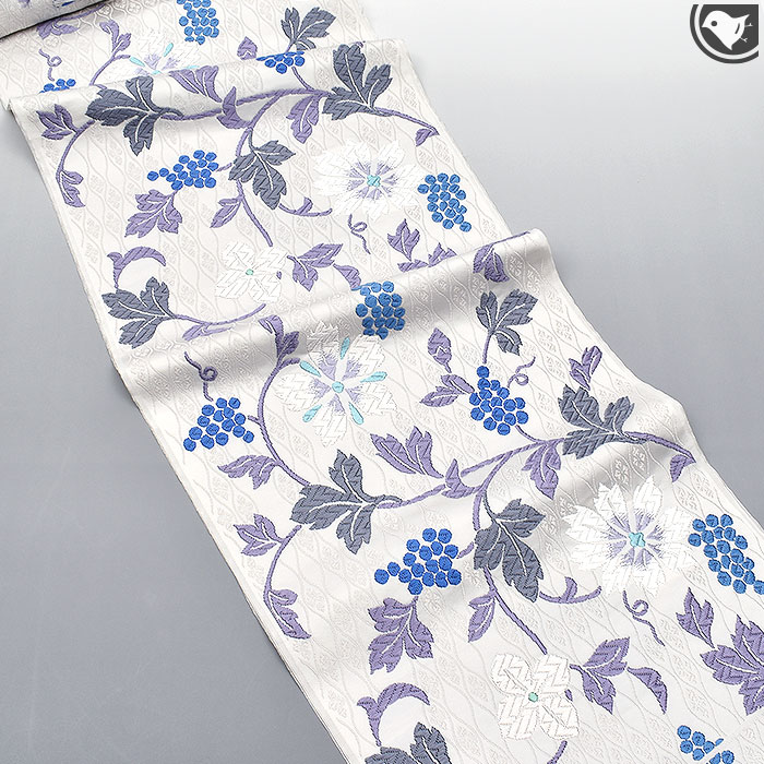 西陣 唐織 老舗 都 謹製 蔦花文様 九寸 名古屋帯 正絹 日本製【帯専門