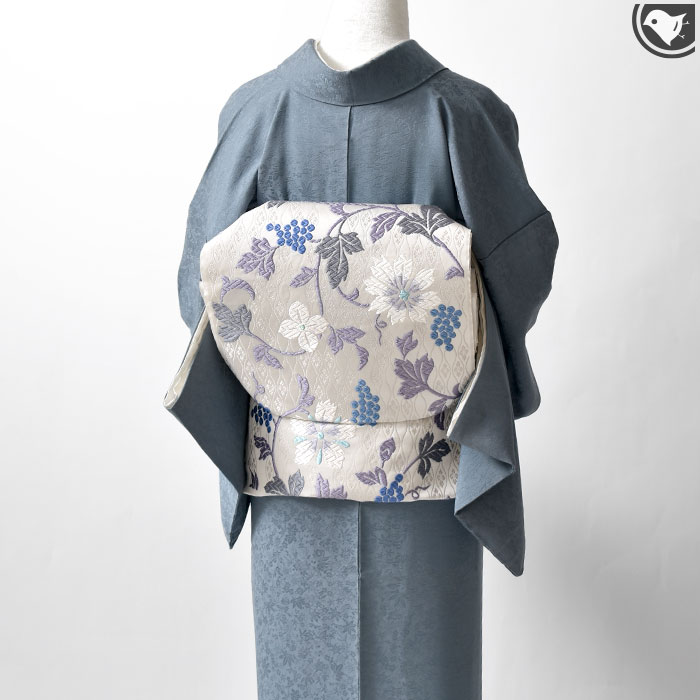 西陣 唐織 老舗 都 謹製 蔦花文様 九寸 名古屋帯 正絹 日本製【帯専門