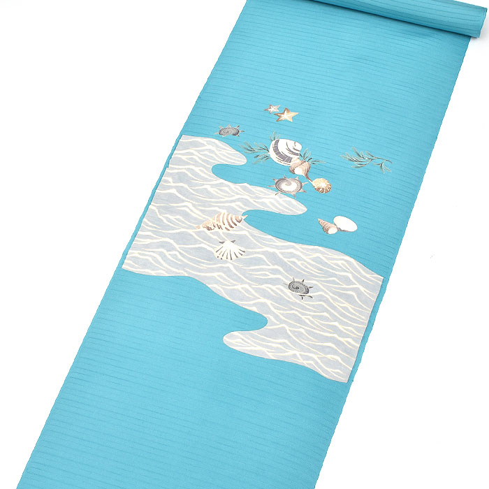単衣/夏帯 絽塩瀬 (別注染め)十日町友禅 秀美 謹製 貝殻 九寸 名古屋帯