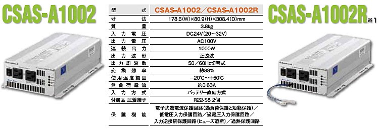 New-Era・ニューエラー：DC/ACインバータ CSAS-A1002 出力:1000W/24V用