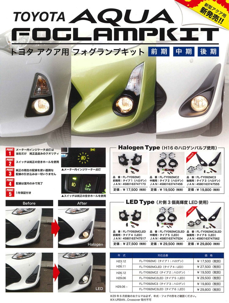 MIYAMA ハイパワーLEDフォグランプ後付キット アクア後期(H29.06 MIYAMA ハイパワーLEDフォグランプ後付キット アクア後期(H29.06