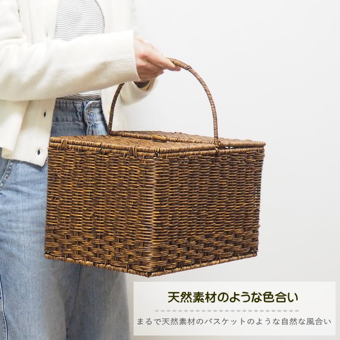 フェイクラタン 保冷保温バッグ付き ピクニックバスケット 蓋付き
