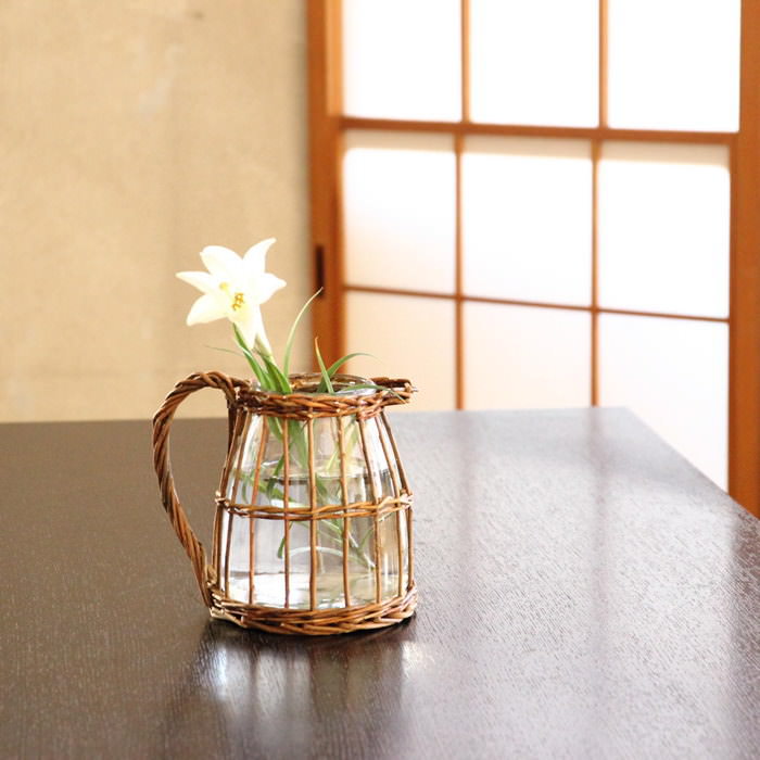 即出荷 FONTAINE かご編みガラスフラワーベース ピッチャー 花瓶 ガラス おしゃれ 北欧 ウィロー 柳 | SPICE of Life | 02