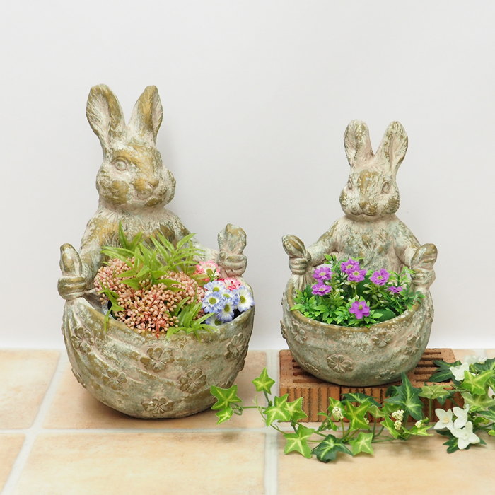 即出荷 ラビットガーデンバッグL 植木鉢 おしゃれ プランター ポット 屋外 アンティーク 動物 |  | 01