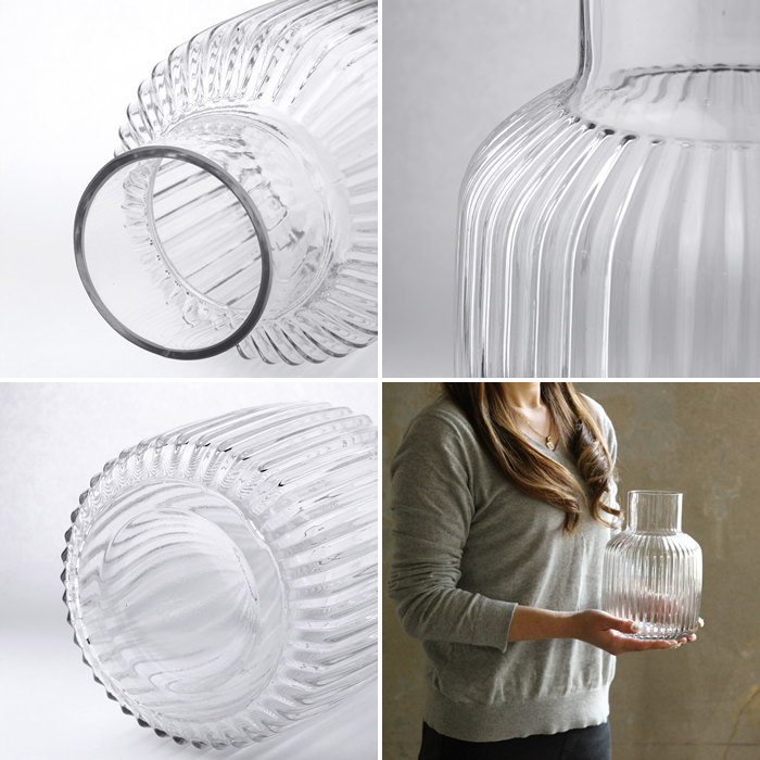 フラワーベース ウェーブ クリア Lサイズ 花瓶 おしゃれ 大きい 北欧