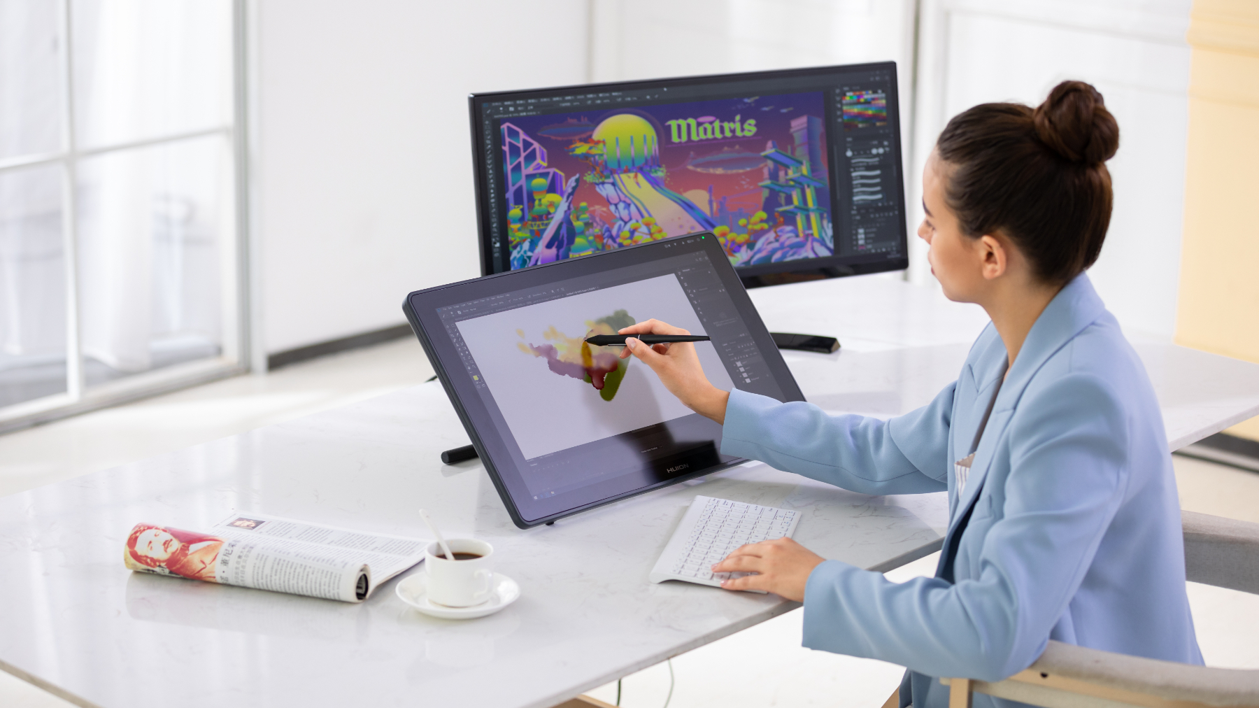 HUION 液タブ 液晶タブレット 絵描き イラスト 21.5インチ 高性能 薄型