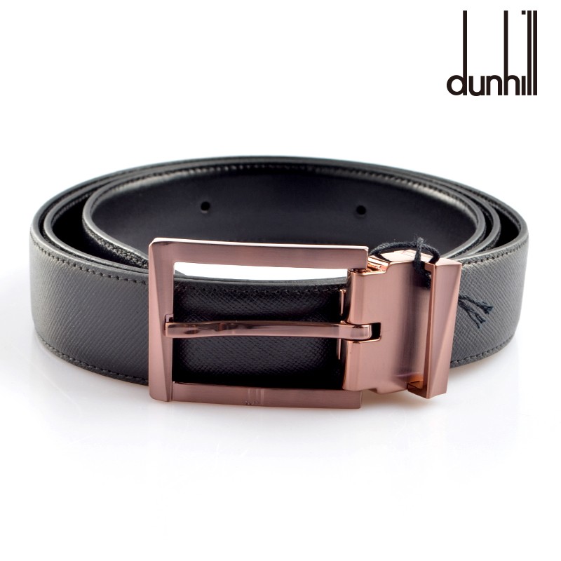 美品 dunhill 2306 ベルト レザー ロゴ型押し シルバー金具 黒
