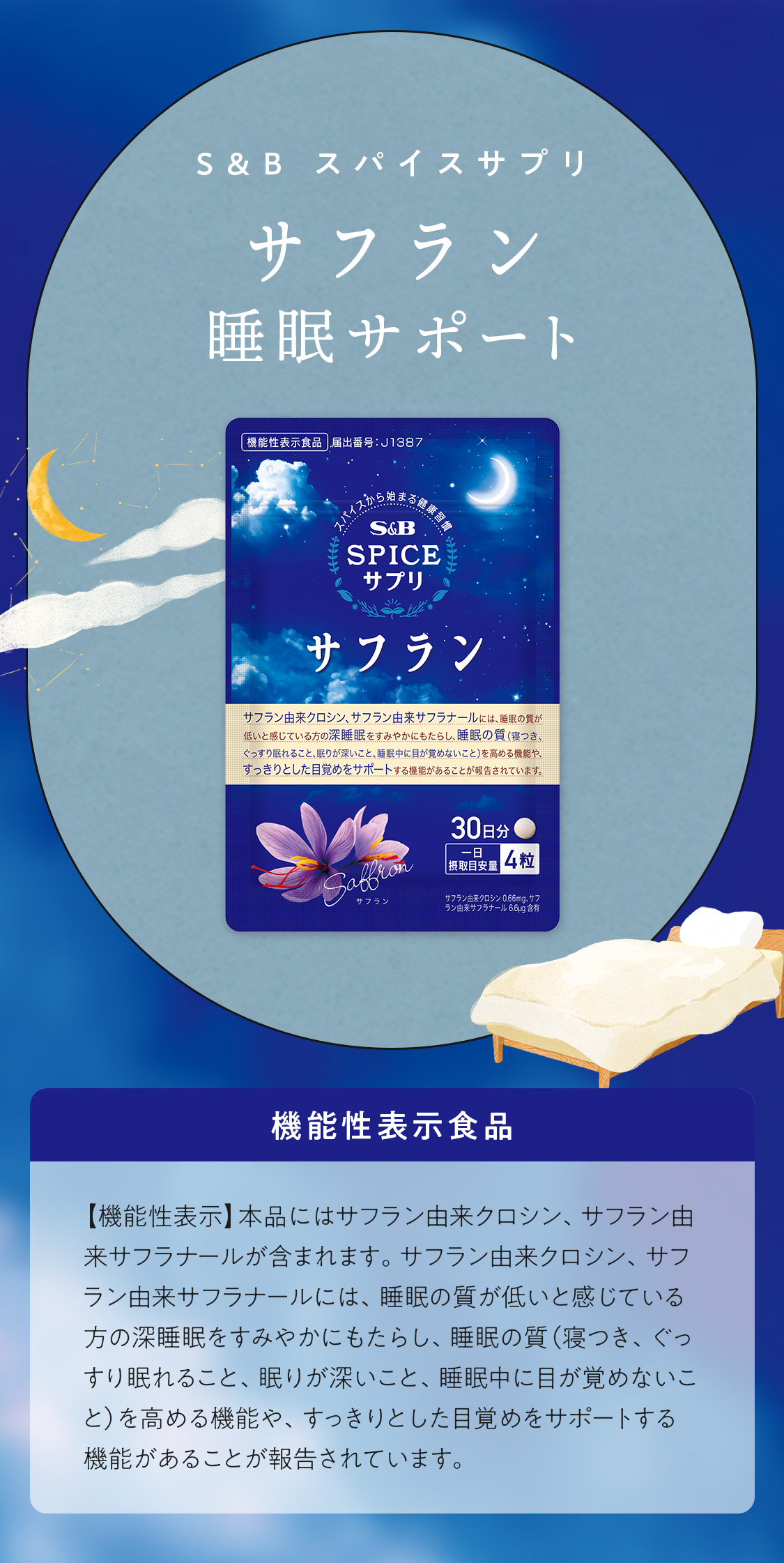 エスビー食品 スパイスサプリ サフラン 睡眠サポート 14日分 14g 機能