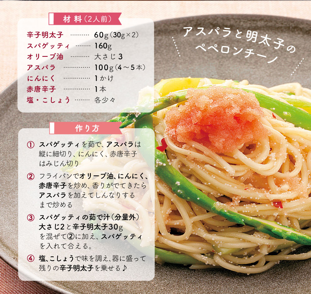 アスパラと明太子のペペロンチーノ