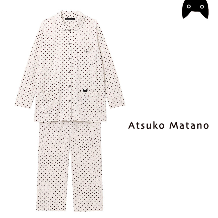 LLサイズ ワコール マタノアツコ パジャマ ATSUKO MATANO ドット ネコ 長袖 綿100％ 前開き 赤 パジャマ 大きいサイズ｜e-sitagi｜02