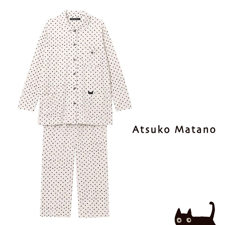 ワコール マタノアツコ パジャマ ATSUKO MATANO ドット ネコ 長袖 綿 