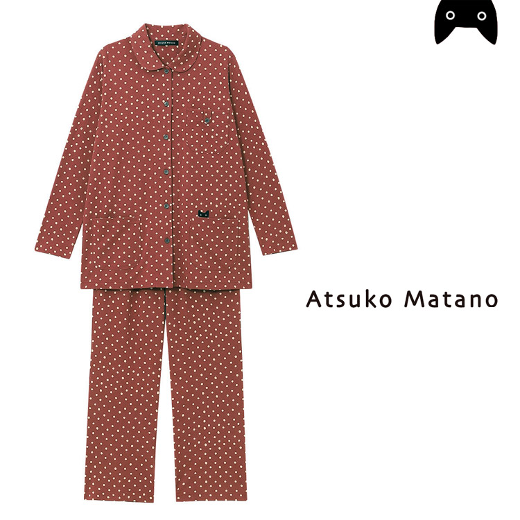 LLサイズ ワコール マタノアツコ パジャマ ATSUKO MATANO ドット ネコ 長袖 綿100％ 前開き 赤 パジャマ 大きいサイズ｜e-sitagi｜03
