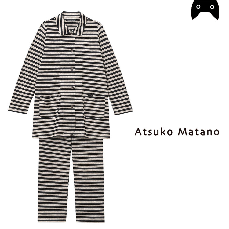LL 3L ワコール マタノアツコ パジャマ ATSUKO MATANO ネコ 長袖 綿100％ 前開き 大きいサイズ