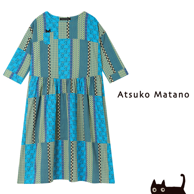 アツコマタノ ワンピース 綿混 ボイルシャーリング 7分袖 長袖 ロング丈 HTT232 ATSUKO MATANO レディース ML ワコール 母の日 ギフトの画像