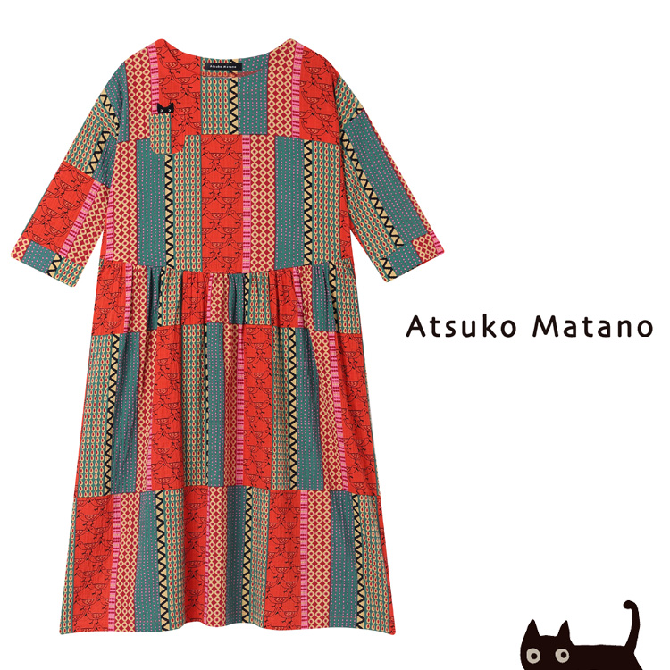 アツコマタノ ワンピース 綿混 ボイルシャーリング 7分袖 長袖 ロング丈 HTT232 ATSUKO MATANO レディース ML ワコール 母の日 ギフトの画像