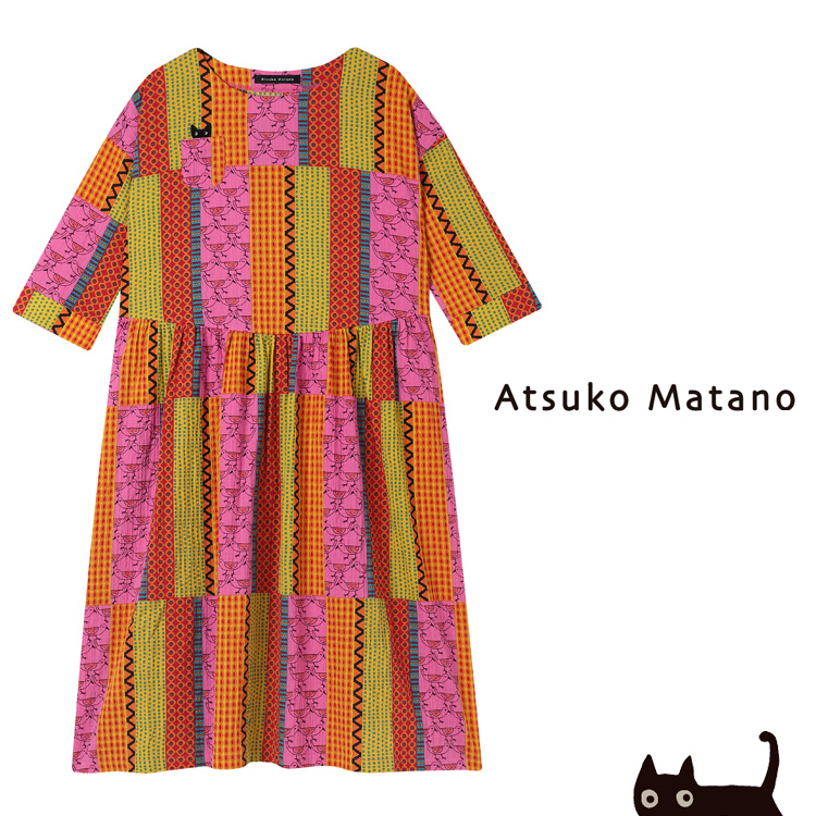 アツコマタノ ワンピース 綿混 ボイルシャーリング 7分袖 長袖 ロング丈 HTT232 ATSUKO MATANO レディース ML ワコール 母の日 ギフトの画像
