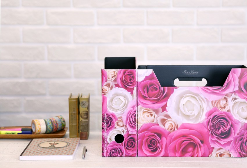 収納ボックス小、ペンスタンド エンボス風 薔薇柄 ピンク ファブリックデコレー 収納ボックス 小 エンボス風 薔薇柄 ピンク - ✼petit joie