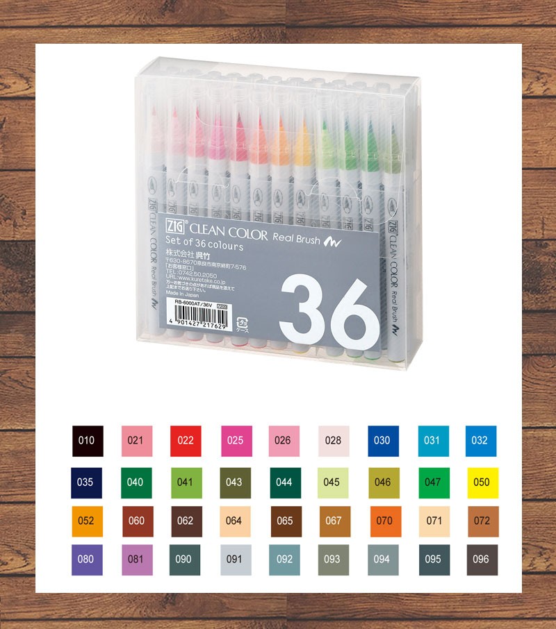 呉竹 筆ペン ZIG クリーンカラー リアルブラッシュペン 36色セット CLEAN COLOR Real  Brush（RB-6000AT/36V）【毛筆カラーペン 水性ペン 36colors】  :kuretake-132:フジオカ文具e-stationery 通販 