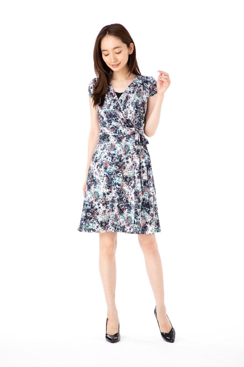 店舗 東京 T4サイズ T2 半袖 T1 半袖ミニ 膝丈 エジェリ Egerie ワンピース レディース服 ジャージー 膝丈ワンピース 半袖ミニ 膝丈 大人 花柄 T3 Vネック レディース