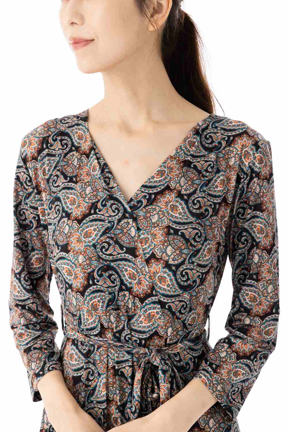 美品 フィフィーユ フランス製 ペイズリー柄 ジャージー ニット