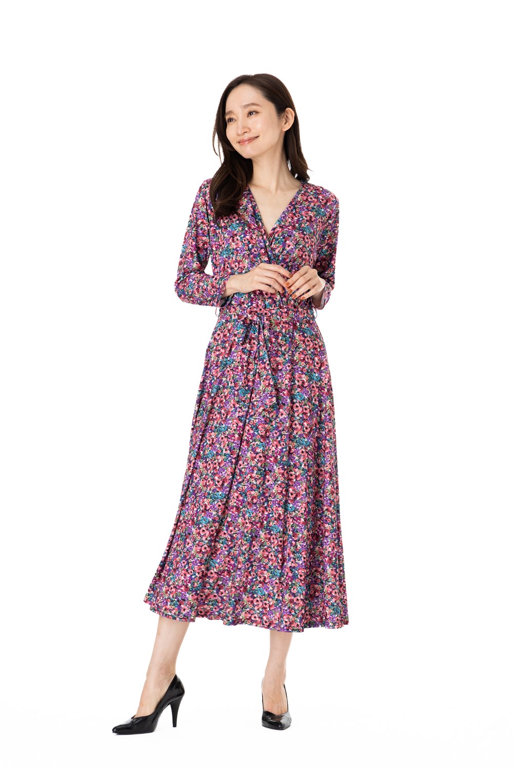 EGERIE PARIS カシュクールワンピ チェック柄 フレア 美シルエット 409rosas2_12.jpg